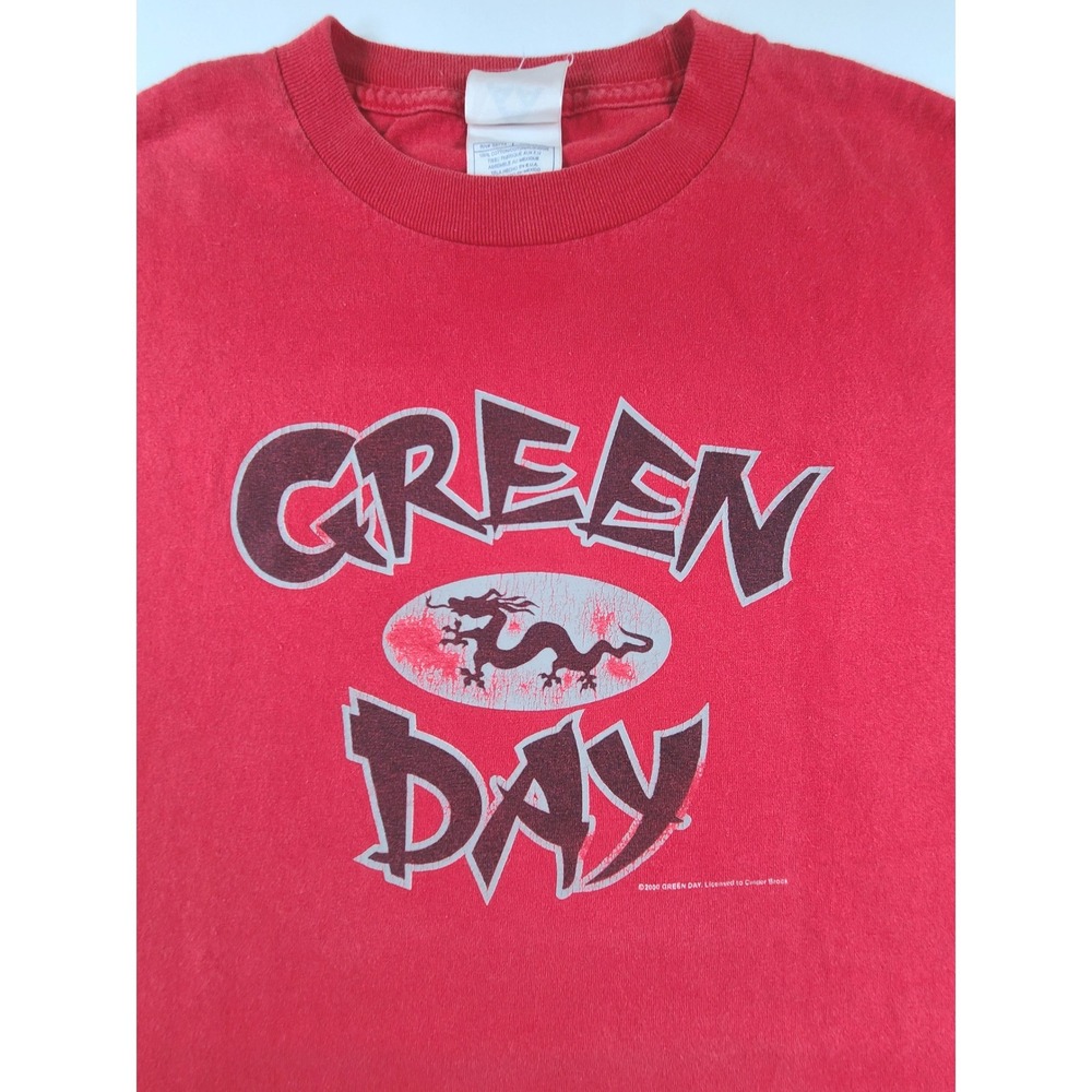 Vintage 2000 Green Day Dragon Cinder Block Band Tee Shirt Mens XL Red Crewneck